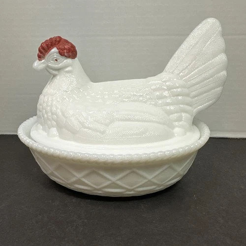 Vintage Westmoreland Milk Glass Hen on Nest Split Tail Design