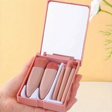 5 Piece Professional Makeup Brush Set with Mirror Travel Case Pink