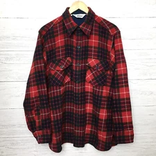 Vintage Woolrich Shirt Men's Red & Green Plaid Wool Blend Button Front Large