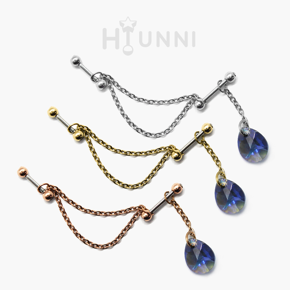 【美品】アデルビジューのCUTSTEEL double chain pierce Pear-Shaped Diamond Double Piercing Chain Earring - Nuha
