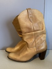 JAKE - Tan Leather Women's Cowboy Boots Heeled Almond Toe / Size 10 M