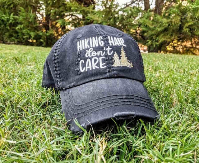Women's hiking hair don't care hat, baseball cap, clothing, gift, gear