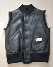 Joseph Black Vigo Lambskin Leather Shearling Button Gilet Jacket Eu38 Uk10 New