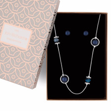 Jon Richards Jewellery Gift Set Brand New Blue Pearl long necklace, earrings box