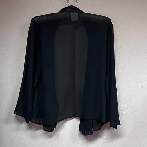 Guy Laroche Paris Women's Jacket Collared Blouse Mesh Open Front Black Size 12 - Picture 2 of 9
