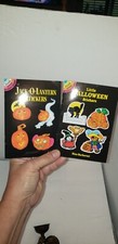 2 Vtg 1990 '99 DOVER LITTLE ACTIVITY Sticker BOOKS HALLOWEEN JACK LANTERN NINA