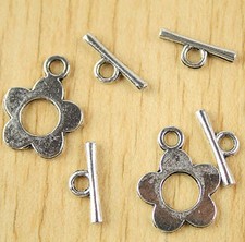 8sets 16MM Tibetan Silver Tone Flower Shaped Design Toggle Clasp H2823