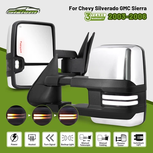 Chrome Tow Mirrors Switchback For 03-06 Chevy Silverado GMC Sierra Left & Right
