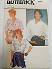 Shirt Blouse Top 8 10 12 Butterick 4982 Sewing Pattern Button Up Collared UC VTG