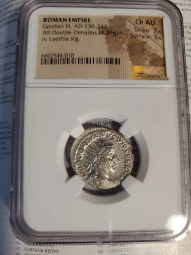 ROMAN EMPIRE. GORDIAN THE 3RD. A.R..DUBBLE DENARIUS SILVER NGC HIGH GRADE...