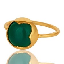 Natural Green Onyx Gemstone 925 Sterling Silver Ring 14K Gold Plated Jewelry