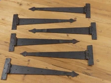 6 LARGE Strap T Hinges 18" Tee Hand Barn Rustic Door Iron Arrow  **SOME RUST**