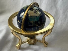 9" Gemstone World Earth Globe Blue Tabletop Tripod Stand Gold w/ Compass