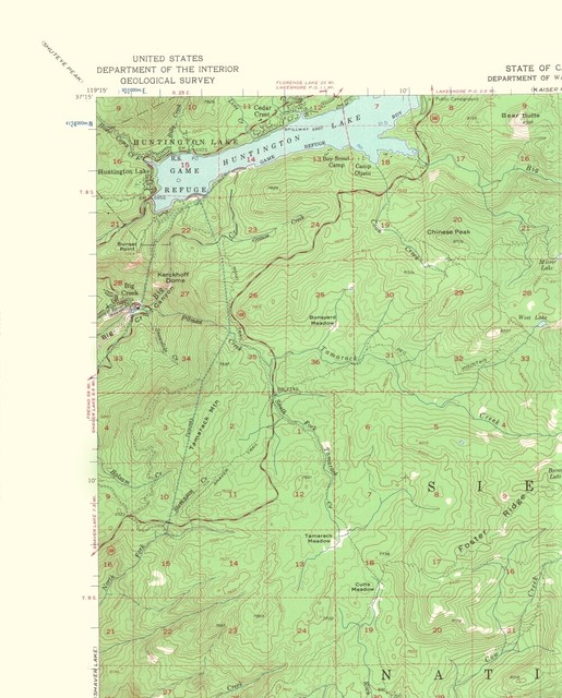 Topo Map Huntington Lake California Quad USGS 1963 23.00 x 28.60