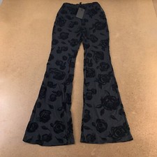 Shein Sxy Womens Small US Size 4 Black Roses Stretch Pull On Flare Pants NWT