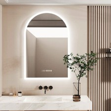 Arched Anti-fog Bathroom Mirror w/ LED Light Time Dimming Sensor Wall Mounted