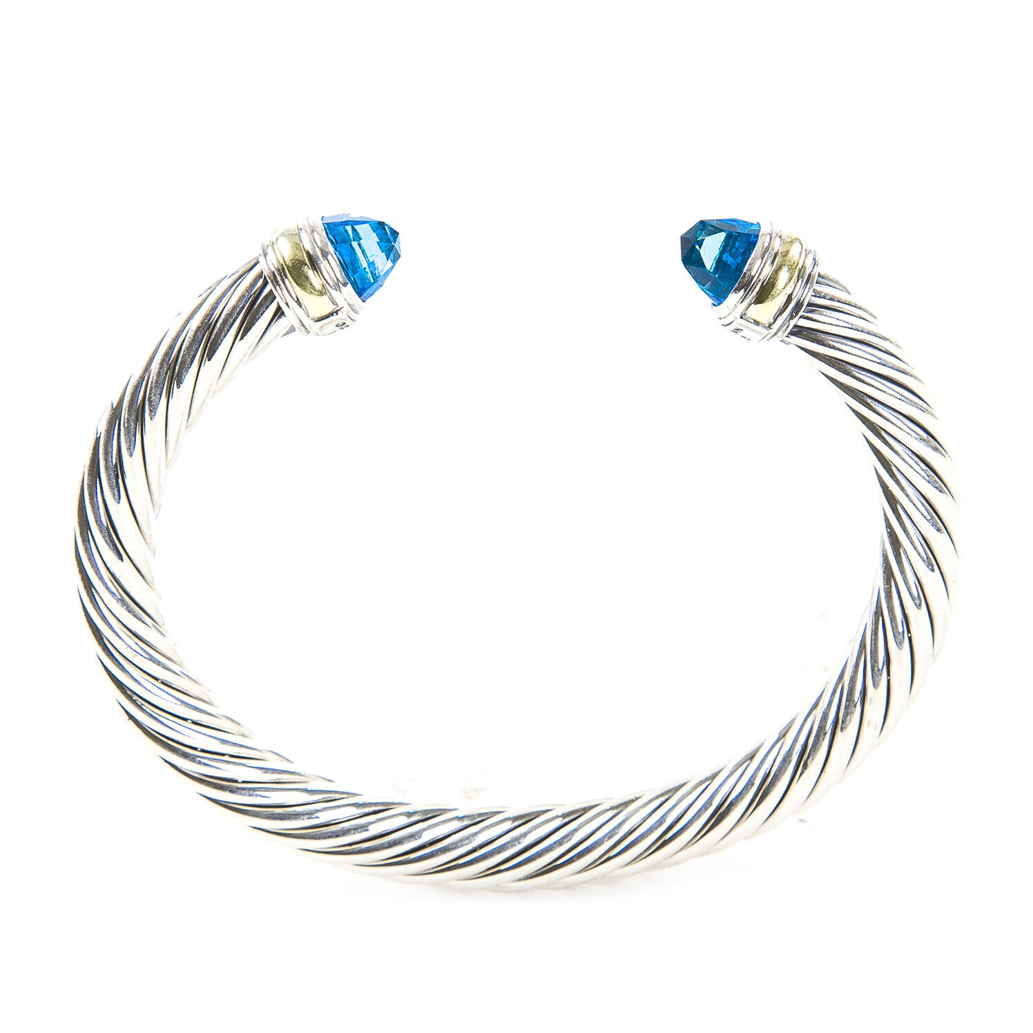 David Yurman Câble Bracelet Classique Avec Topaze Bleu & 14K Or 7mm Neuf