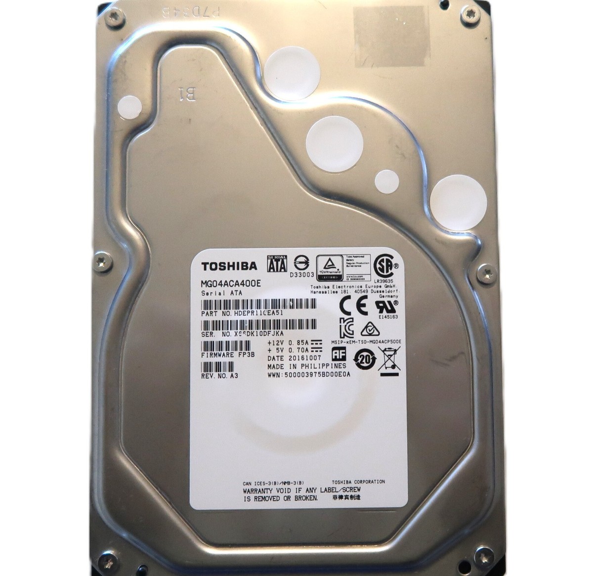 Toshiba MG04ACA400E internal hard drive 3.5インチ 4000 GB Serial ATA III Toshiba MG04ACA400E 4TB 128MB Cache 7200RPM SATA III 6.0Gb/s