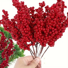 10Pcs Christmas Red Berries Tree Decoration Artificial Berry Stems DIY Crafts