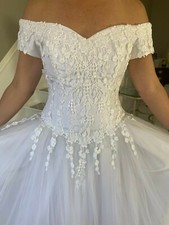 “Princess Diana” inspired, off the shoulder, white tea length gown. Size 6