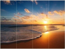 Tile Mural Sunset Sea Beach Sand Sky Kitchen Bathroom Shower Wall Art Backsplash