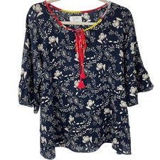 Johnny Was Jade S Lago Tiered Silk Blouse Navy