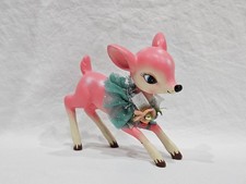 Retro MCM Style Pink Christmas Reindeer Deer Figurine Kitschy Fawn 5"