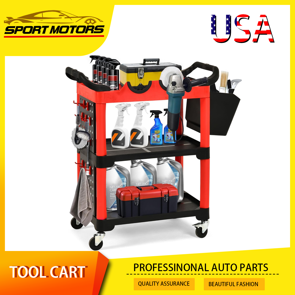 Mobile Auto Detailing Cart with Wheels for Garage & Car Wash Organization