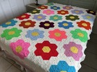 New ListingColorful Flowers Throw Afghan Blanket Cozy Handmade Granny Square 72x89”