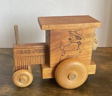 1980's Dear John Wooden Tractor Coin Bank. Country cottage charm