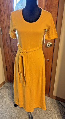Time & Tru Scoop Neck Tie Dress Ochre Harvest Midi Lrnth Size XS(0-2)