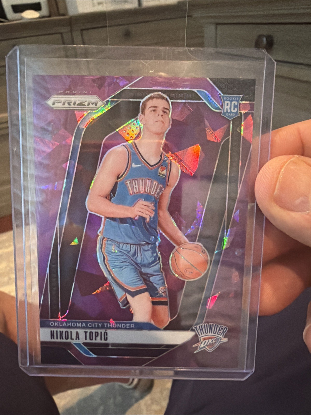 Nikola Topic 2024-25 Panini Prizm 028/149 Purple Cracked Ice RC Thunder #230