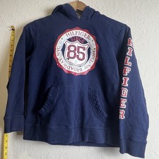 Y2K Tommy Hilfiger Hoodie Sweatshirt Boys M 12-14 Blue Spellout Embroidered