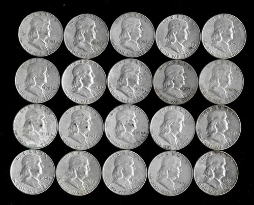 Franklin Half Dollar Roll (20 Coins)  90% Silver (1950-63) Lot D69