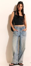 We The Free Palmer Cuffed Wide Leg Jeans Baggy Relaxed Blue New Size 27