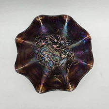 Imperial Carnival Glass Bowl Pansy Amethyst Purple Ruffled Vtg Electric Antique