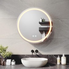 Bathroom Mirror Cabinet with 3 LED Light Socket Demister Round Storage 600x600mm