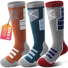 Kids Merino Wool Ski Socks 3 Pairs Girls 8-12 Years Red / Orange / Green a
