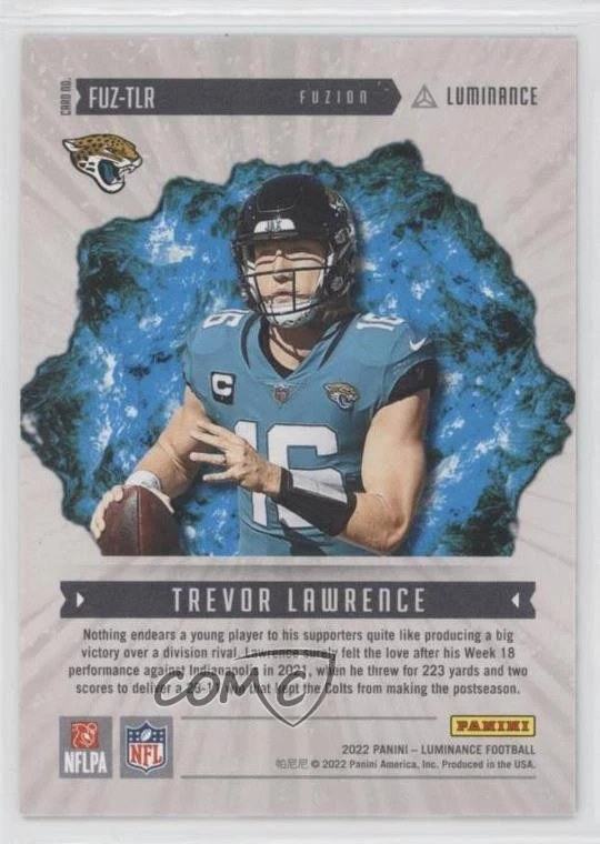 2022 Panini Luminance Fuzion Orange /100 Trevor Lawrence #FUZ-TLR - Image 2 of 2