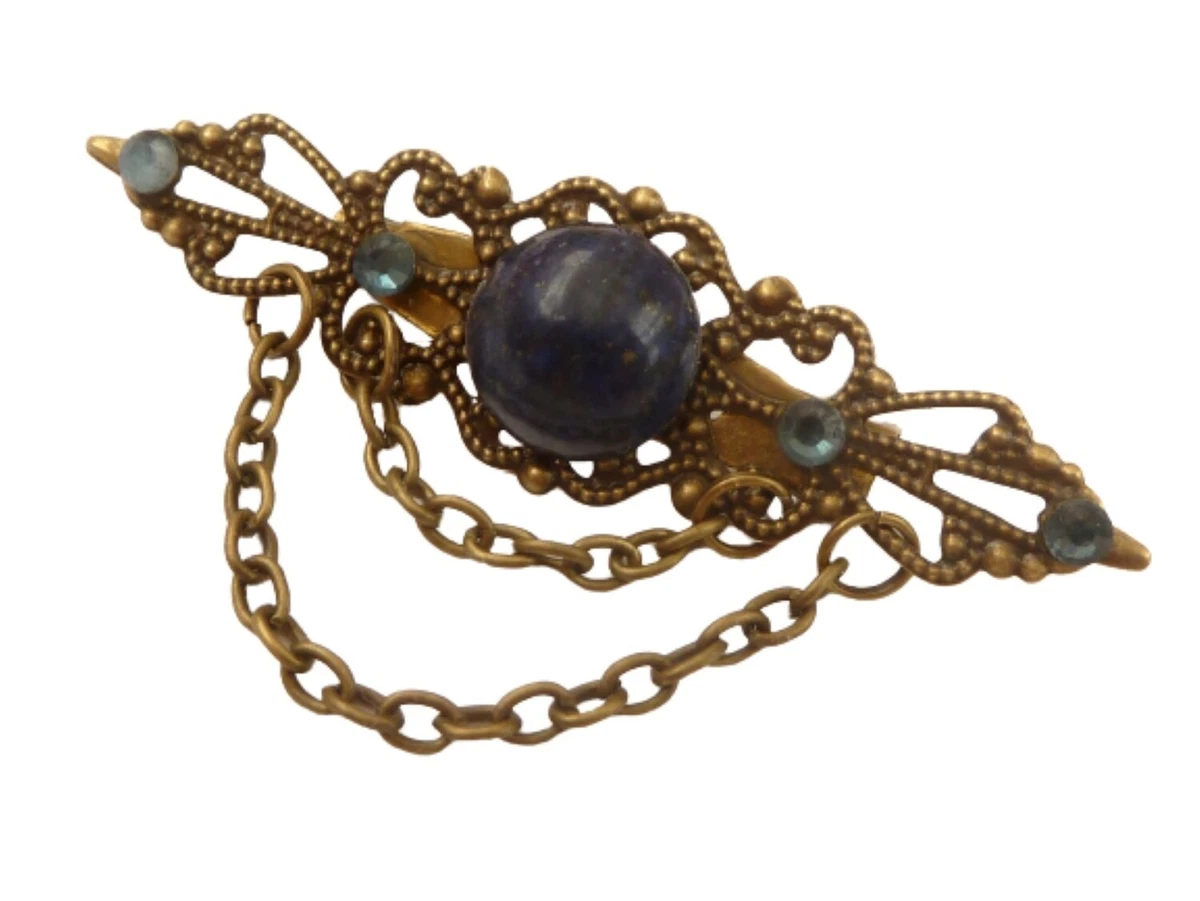 Filigrane Edelstein Brosche mit Lapislazuli Cabochon dunkelblau bronze