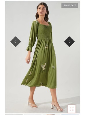 Lori Floral Denni Smocked Midi Dress OLIVE-MULTI / S by Sugarlips