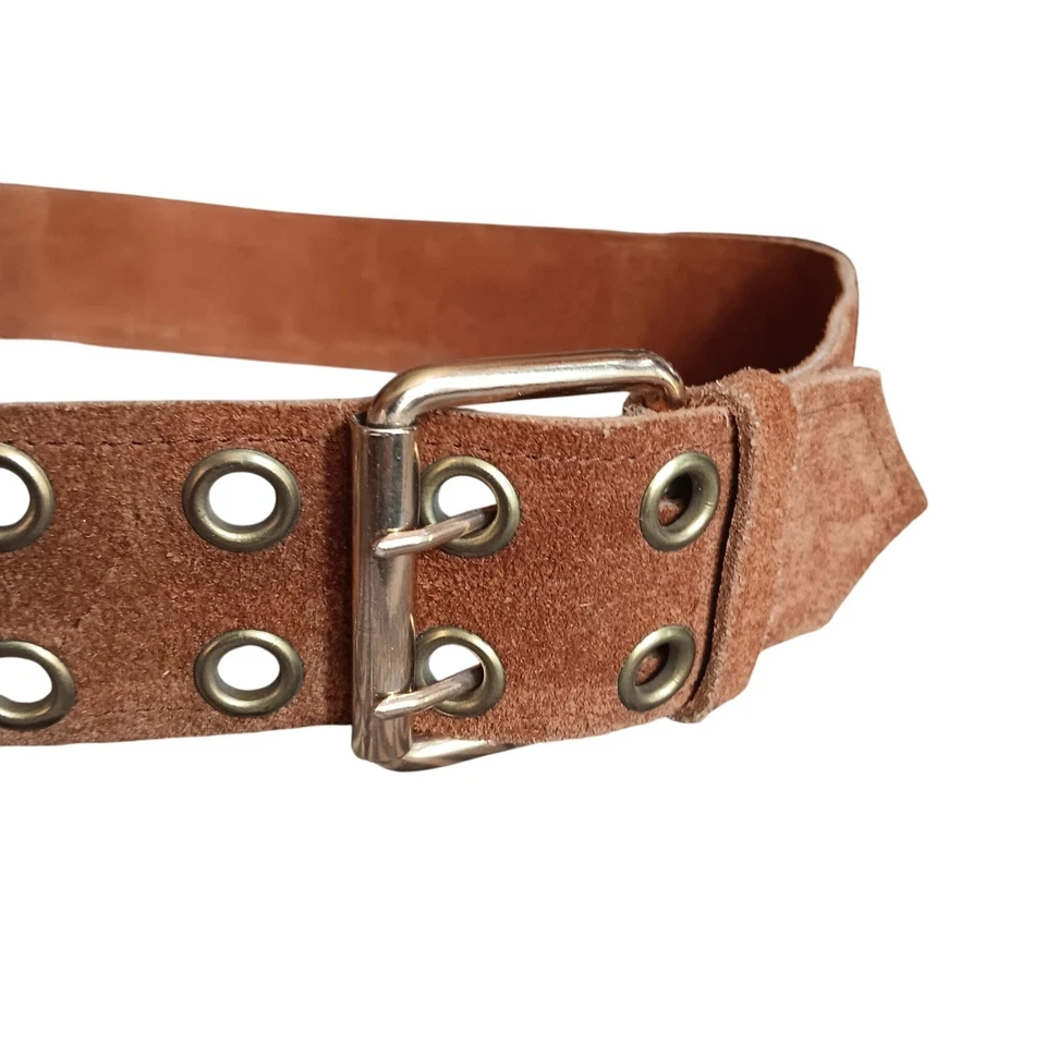 30 32 34 Cinturón Vintage Marrón Años 70 Gamuza Doble Ojal Hebilla Cinturón España Foto 3 de 4