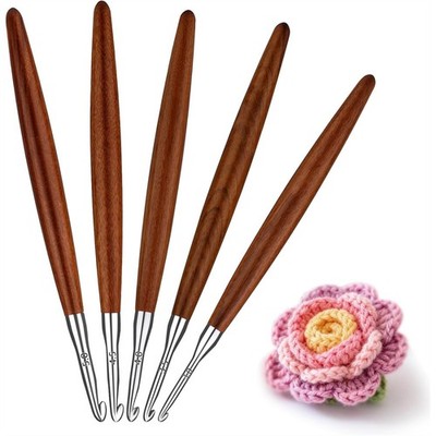 5er Pack Häkelnadeln Set, Aluminium Häkelnadeln mit Holzgriff für5055