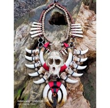 Tribal Skull Faux Tusk Necklace Mens Ethnic Resin Statement Necklace
