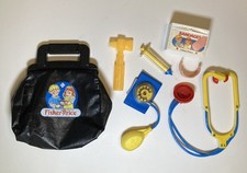 Vintage Fisher-Price Medical Kit Black Bag w/Accessories Pretend Play 1987