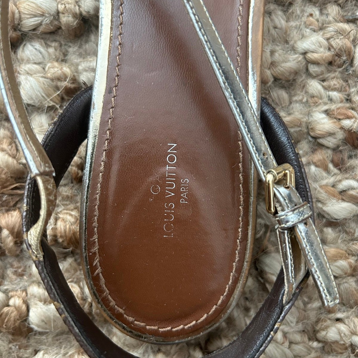 Louis Vuitton Sandals 41/US11 Brown Gold Monogram Strappy READ