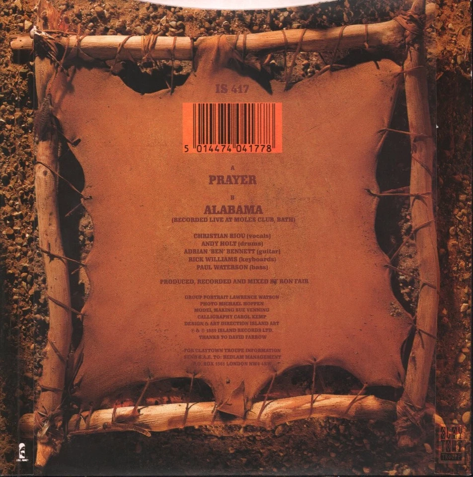 Claytown Troupe Prayer 7" vinyl UK Island 1989 - pic sleeve IS417 - Image 2 of 3
