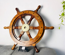 18 Vintage Wooden Ship Steering Pirate Wheel Decor Wood Brass Fishing Wall Boat