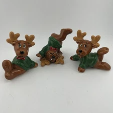 LOT of 3 Vintage Christmas Decor Ceramic Reindeer Porcelain Set Made In Japan