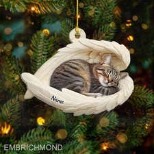 Personalized Tabby Cat Sleeping Angel Christmas Ornament, Sleeping Pet